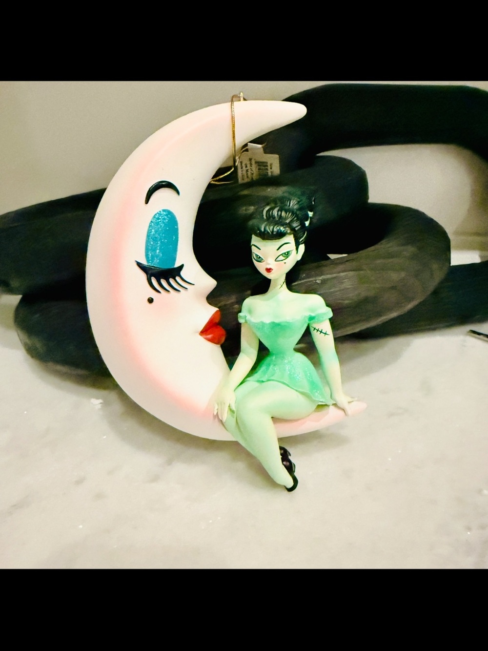 Green Fairy on Pastel Crescent Moon Holiday Ornament